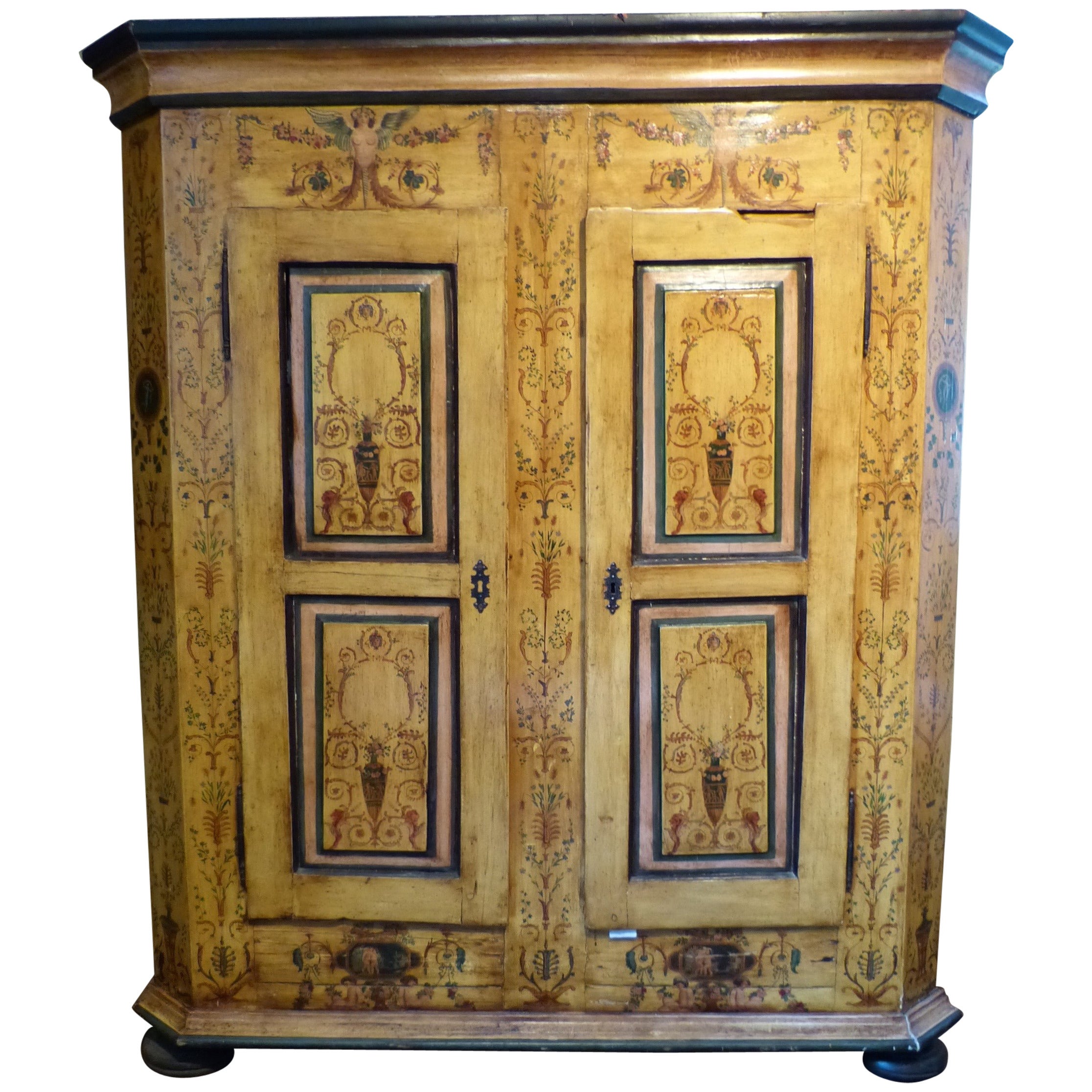 North Italian Polychrome Painted Armoire For Sale
