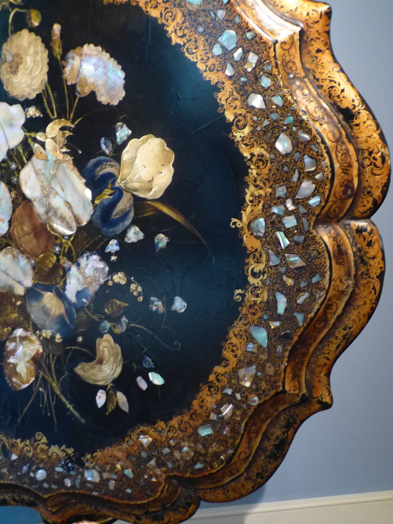 High Victorian  Papier Mâché and Mother-of-Pearl Table For Sale
