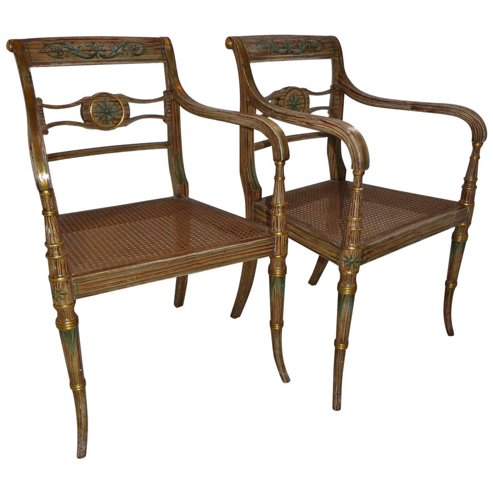 Pair of English Regency Painted Armchairs For Sale