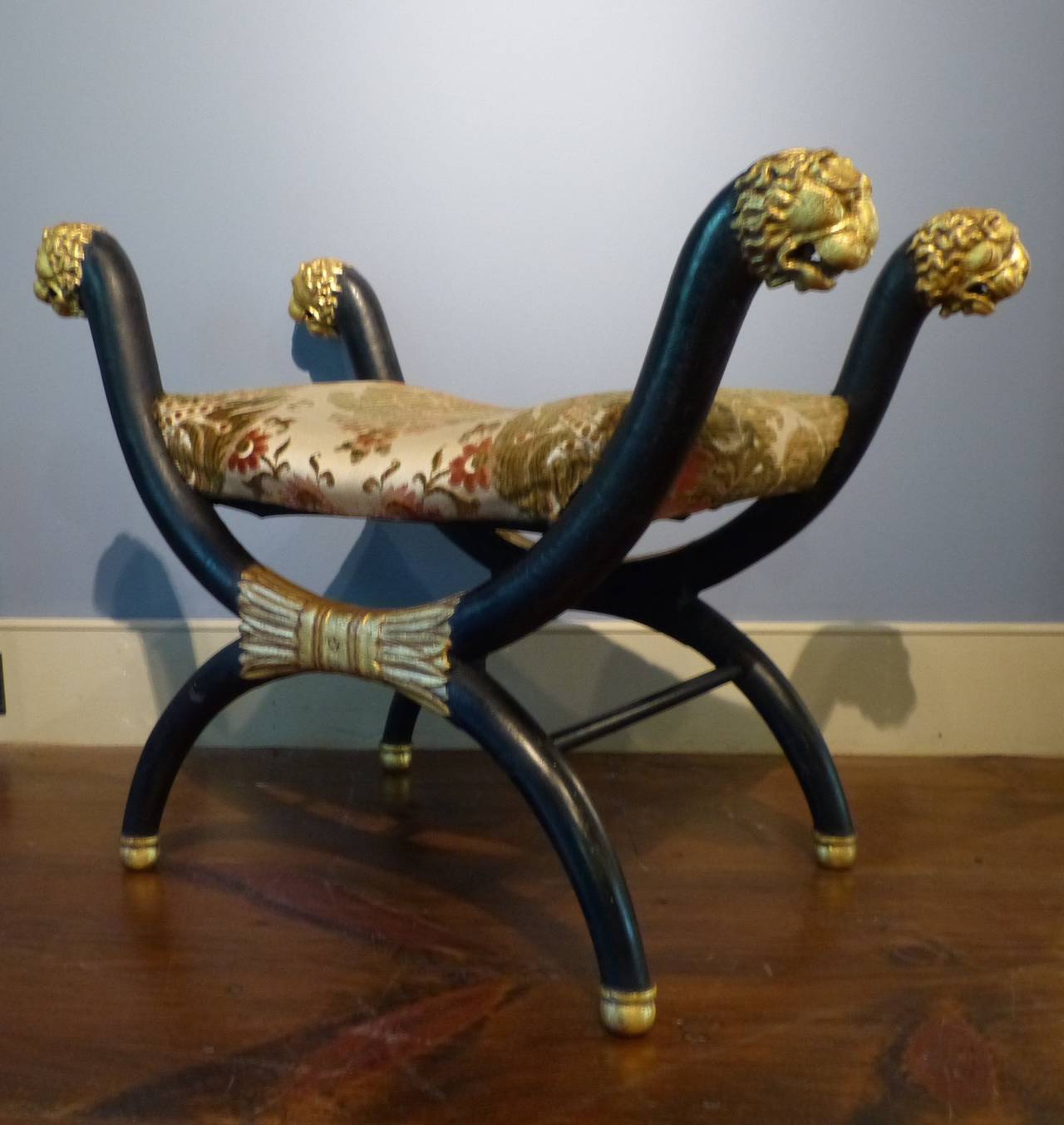 Regency Period X-Frame Lions Head Stool