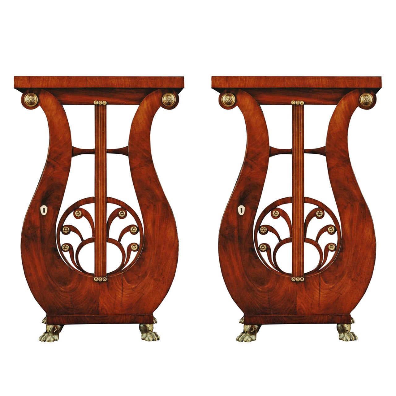 Pair of Lyre Shaped Pedestals For Sale