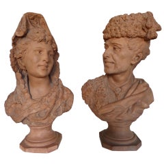 Antique Exceptional Pair Terracotta Busts