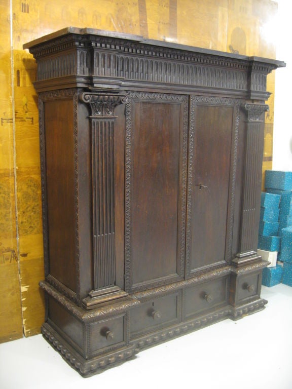 An Exceptional Italian mid 17th century walnut armadio in excellent original condition with superb colour and patination.Veneto region.