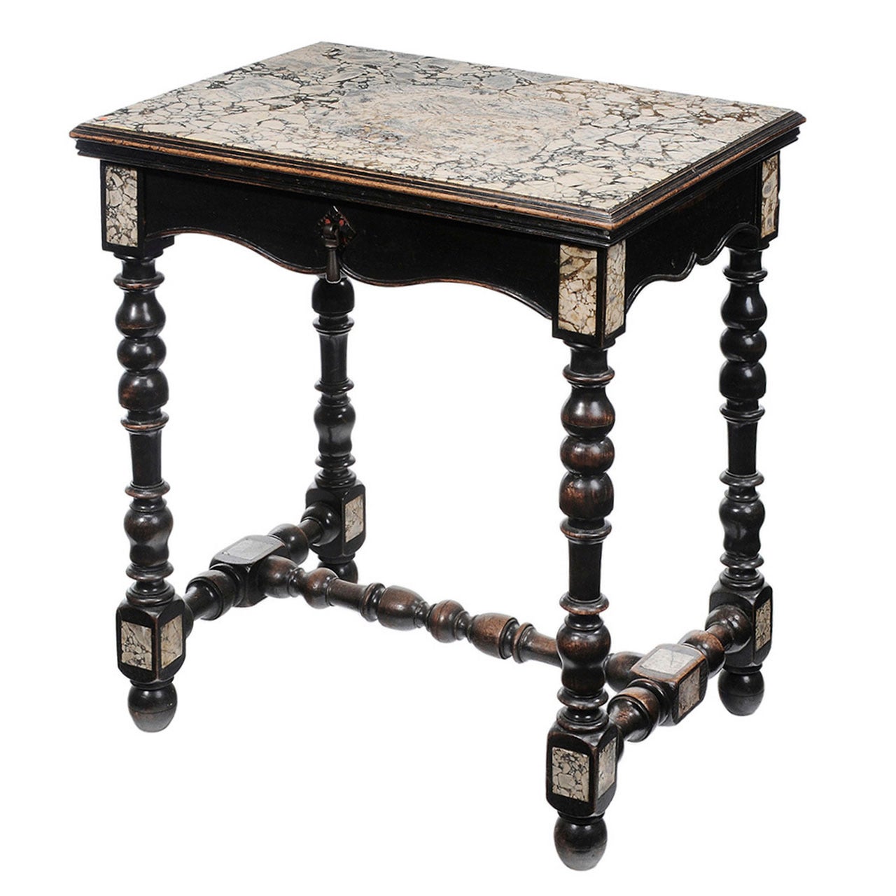 19th Century Louis XIII style  Ebonized petit Marble-Top Center Table For Sale