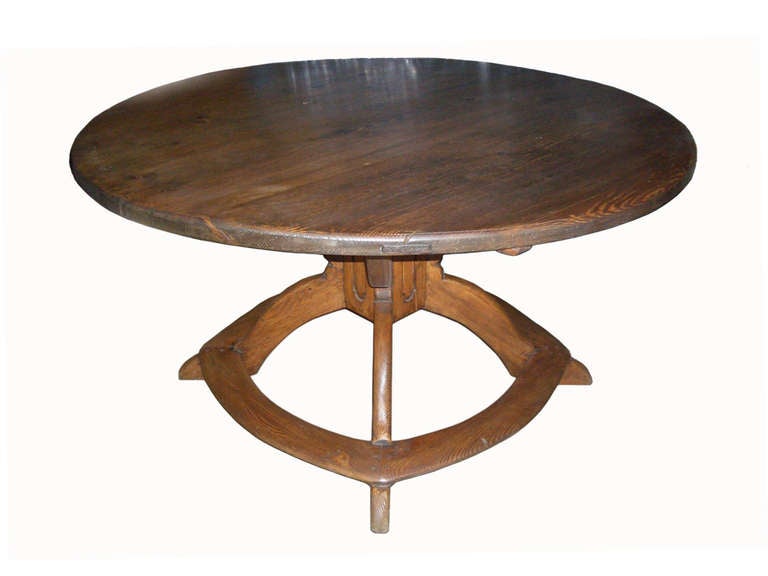 Rustic Large Round Alpine early 19th century pine Table