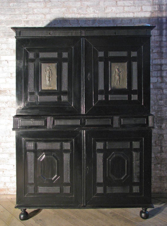 Baroque French late 17th century Louis XIV Ebonized Cabinet with Fitted Interior