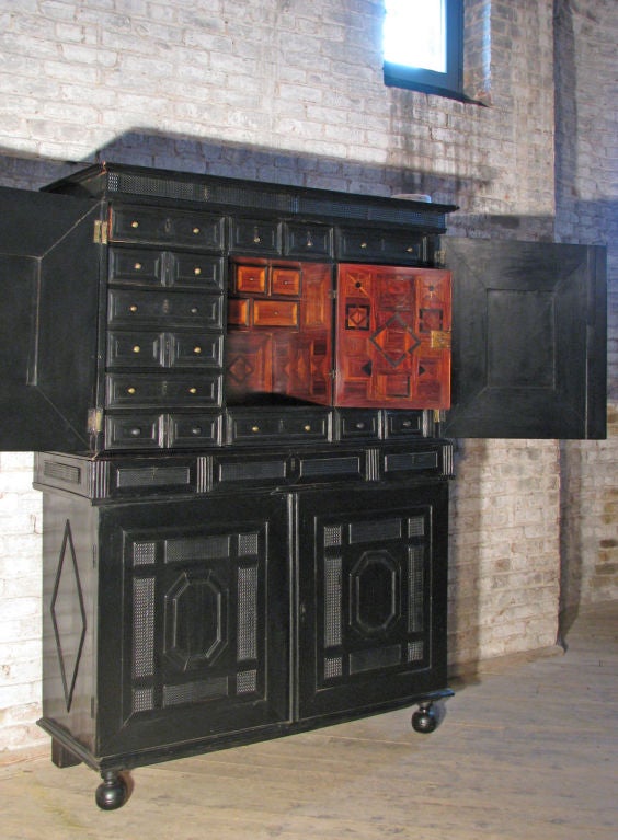 Bronze French late 17th century Louis XIV Ebonized Cabinet with Fitted Interior
