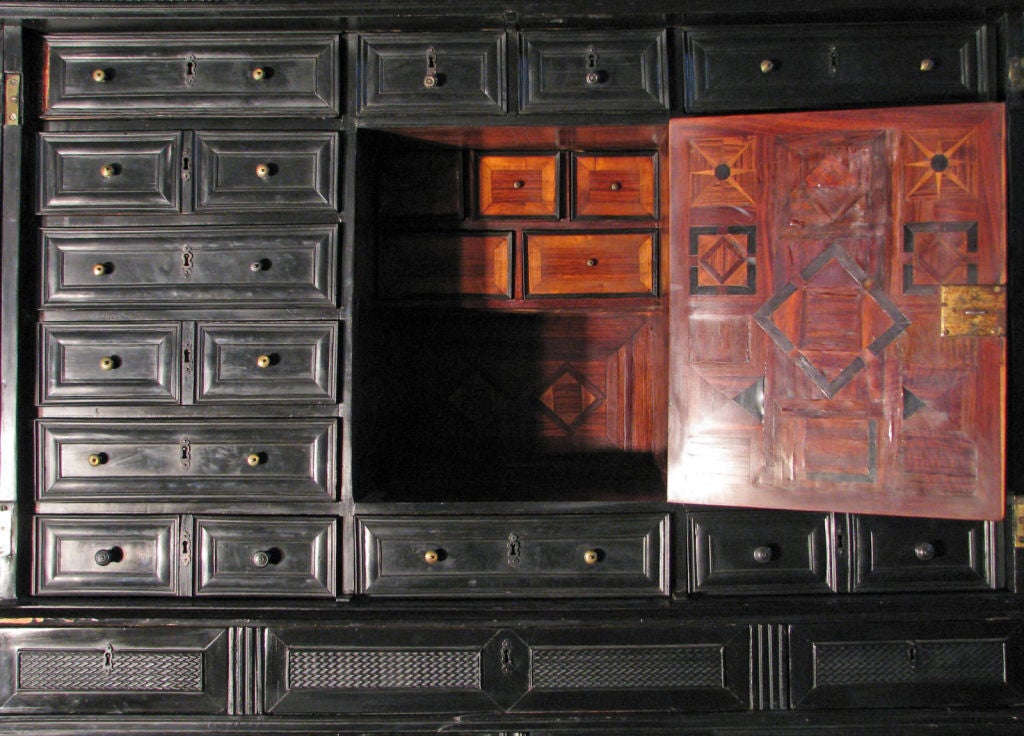 French late 17th century Louis XIV Ebonized Cabinet with Fitted Interior 1