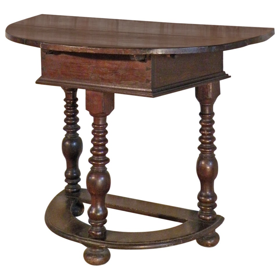 German rustic 18th century baroque demi-lune console table
