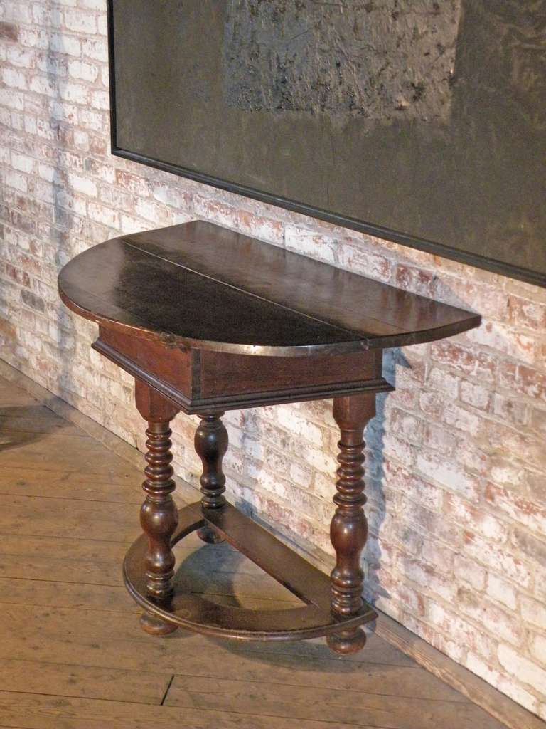 German rustic 18th century baroque demi-lune console table In Good Condition In Troy, NY
