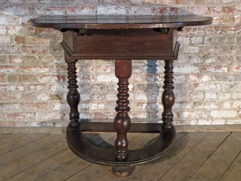 Oak German rustic 18th century baroque demi-lune console table