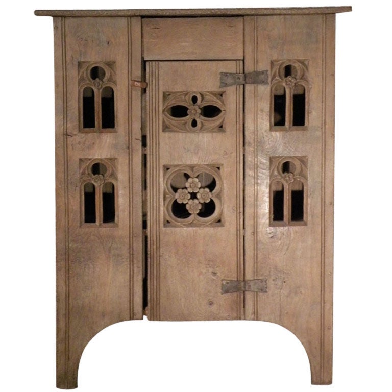 English 19th century Gothic Style Oak Food or Aumbry Cabinet