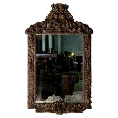 Large Franco-Flemish Baroque Late 17th Century Carved Walnut Mirror 