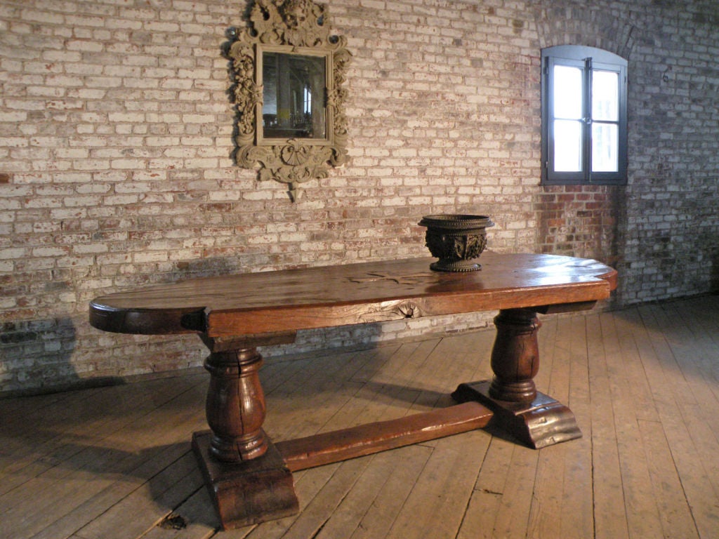 Medieval Massive 17th Century French Elm and Oak Trestle Table  For Sale