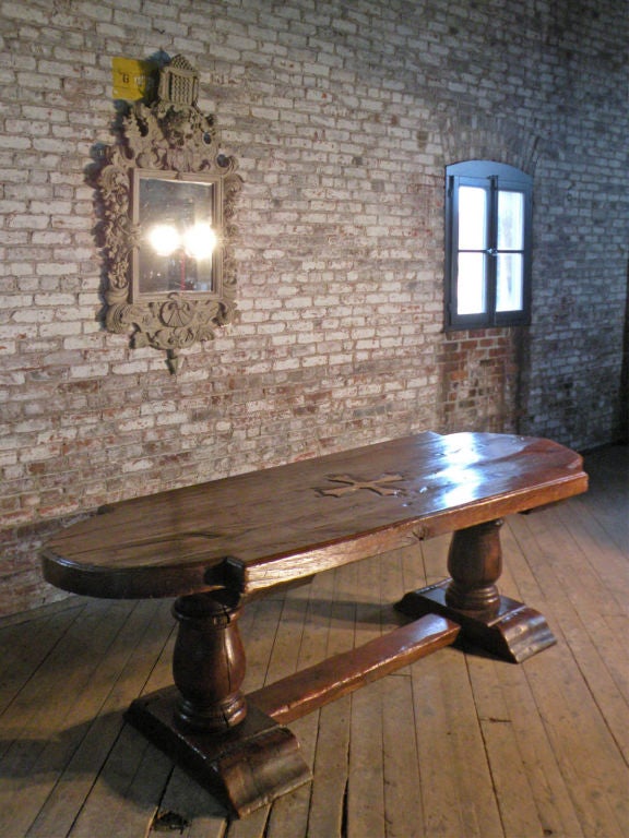 18th Century and Earlier Massive 17th Century French Elm and Oak Trestle Table  For Sale