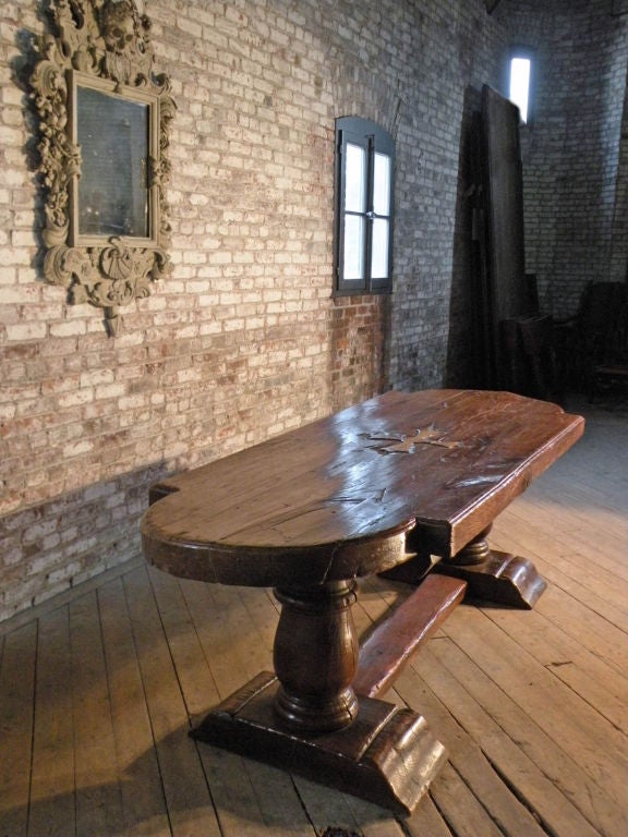 Massive 17th Century French Elm and Oak Trestle Table  For Sale 1