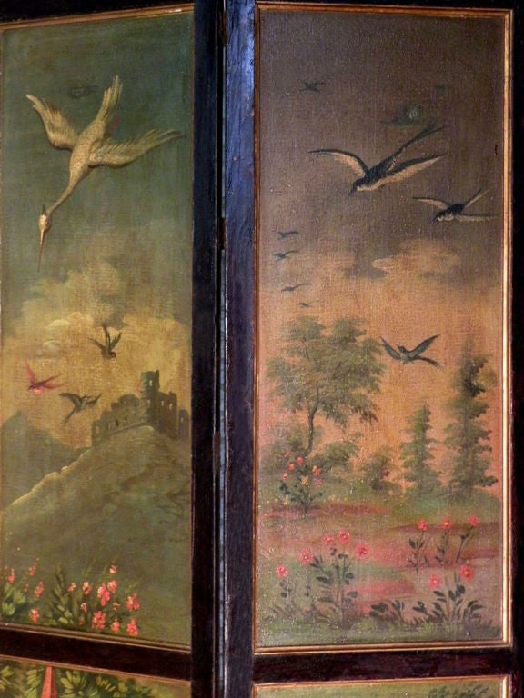 Italian Painted Folk Art Four-Panel Floor Screen For Sale