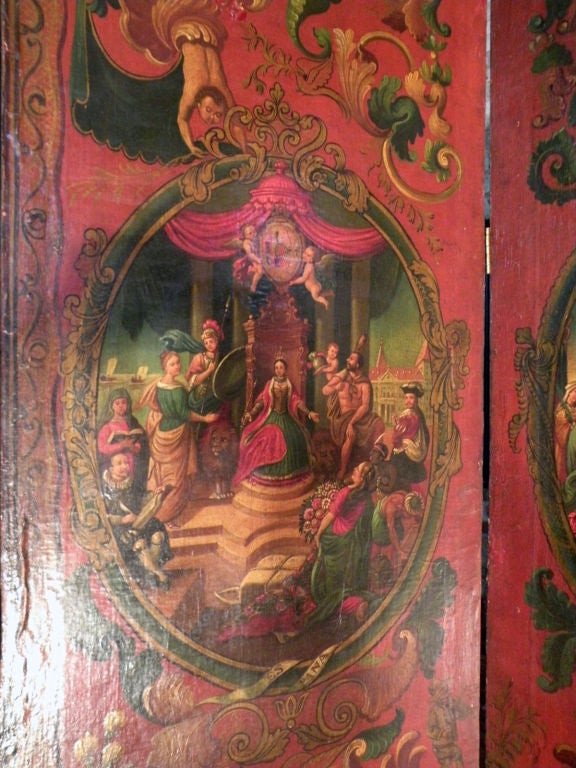 18th Century Painted Folk Art Four-Panel Floor Screen For Sale