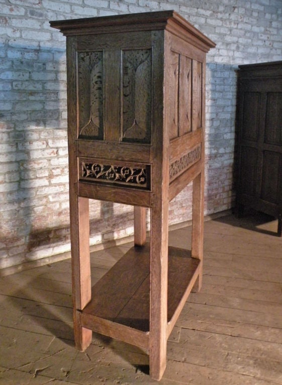 Carved French 16th and 19th Century Gothic Freestanding Oak Cabinet For Sale