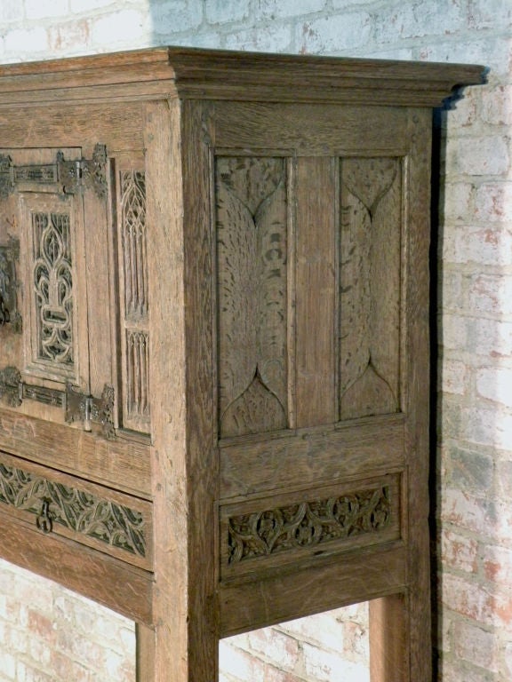 French 16th and 19th Century Gothic Freestanding Oak Cabinet For Sale 2