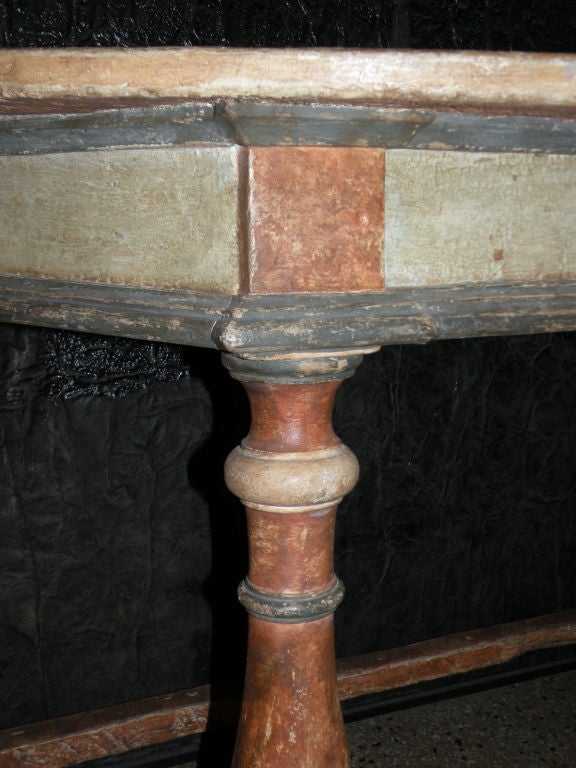 Pair of Italian 18th century Baroque Painted Demilune Console Tables For Sale 3