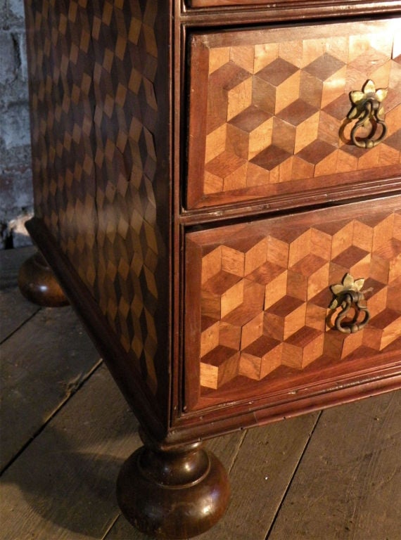 Fruitwood Rare late 18th century small Dutch Parquetry Commode For Sale