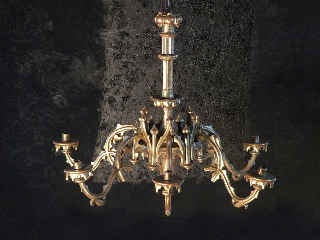 Gothic Revival 19th century Gothic revival Giltwood Chandelier For Sale