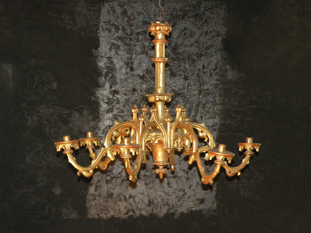 French 19th century Gothic revival Giltwood Chandelier For Sale