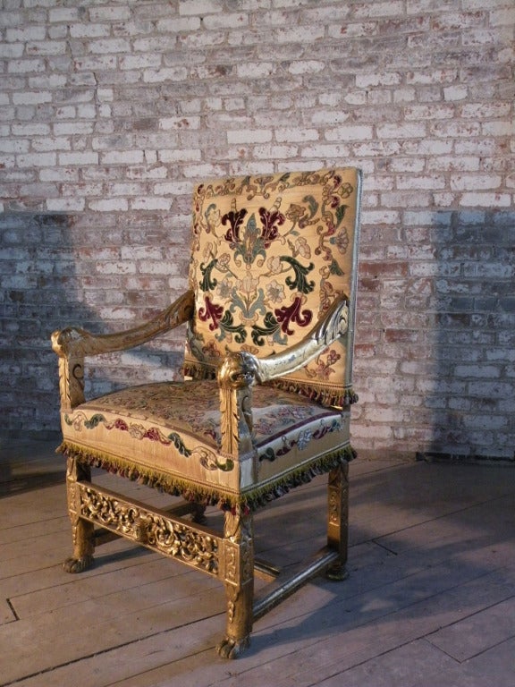 Renaissance Revival Pair of late 19th century French Gilt Armchairs designed by Eugene Grasset For Sale