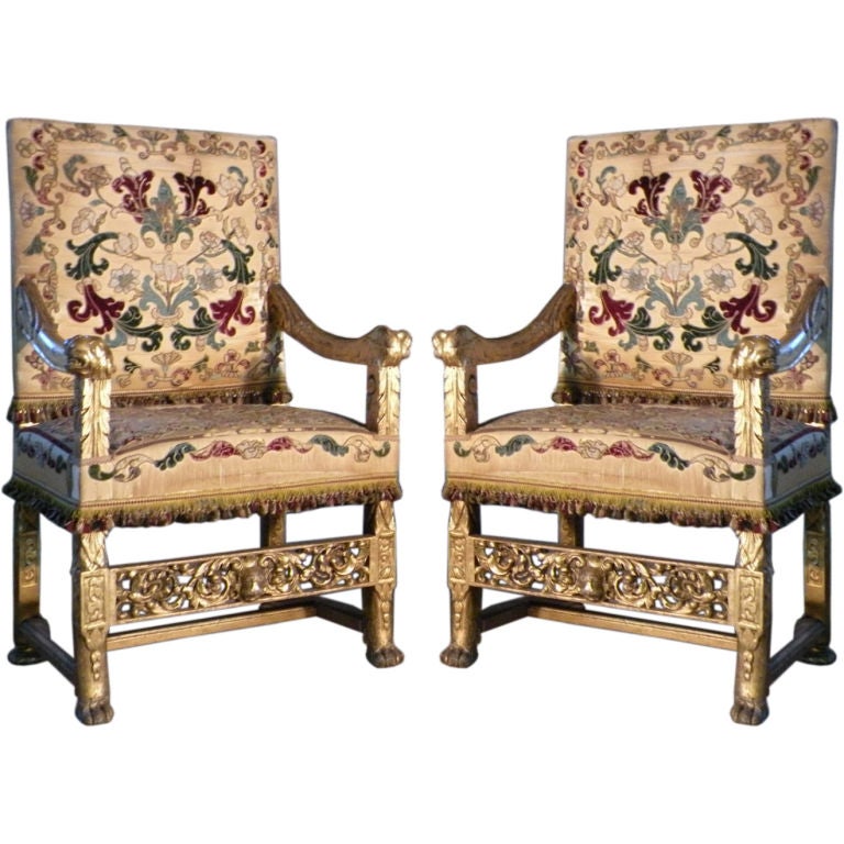 Pair of late 19th century French Gilt Armchairs designed by Eugene Grasset For Sale