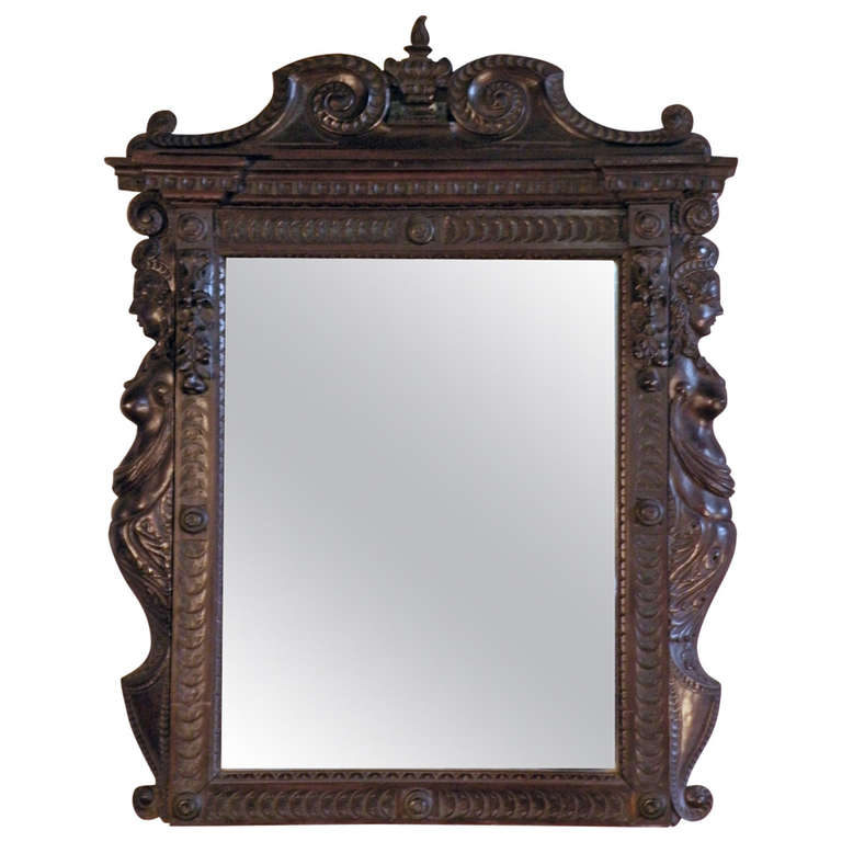 Italian carved walnut 19th century Renaissance style Mirror For Sale