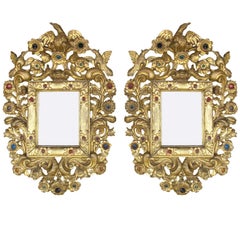 Pair of Spanish Colonial 18th century gilt and jeweled Mirrors