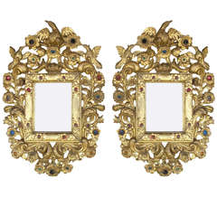 Pair of Spanish Colonial 18th century gilt and jeweled Mirrors 11