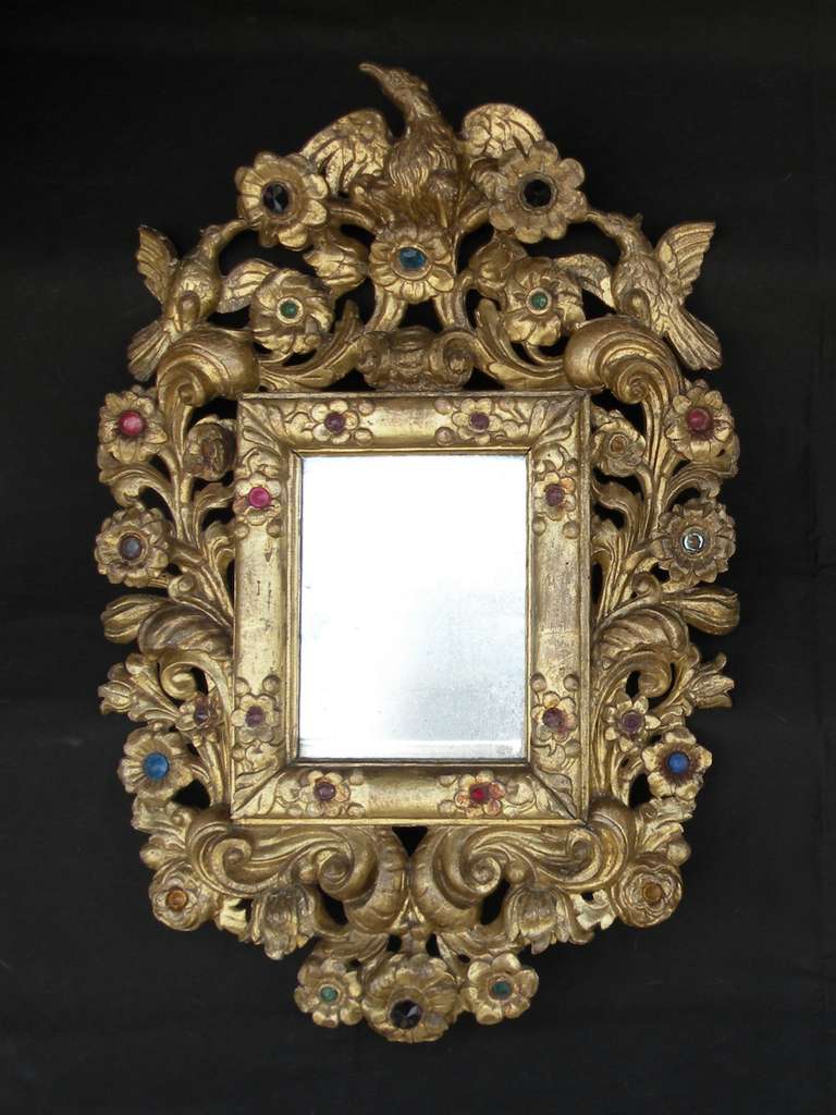 Baroque Pair of Spanish Colonial 18th century gilt and jeweled Mirrors