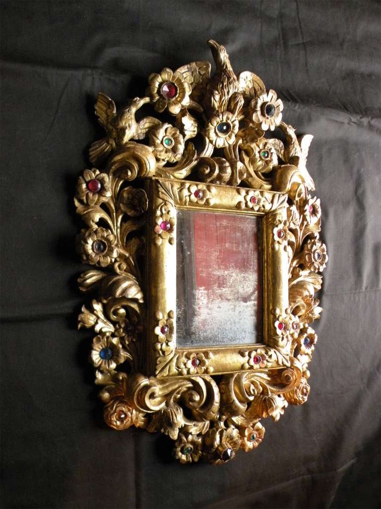 Gilt Pair of Spanish Colonial 18th century gilt and jeweled Mirrors