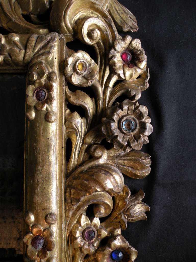 Pair of Spanish Colonial 18th century gilt and jeweled Mirrors 1