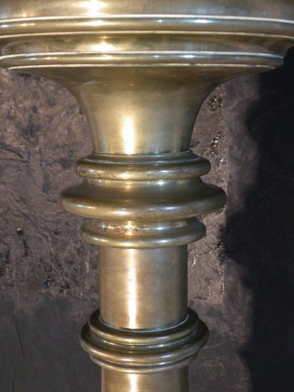 German Pair of 19th Century Medieval Style Monumental Brass Candelabra For Sale