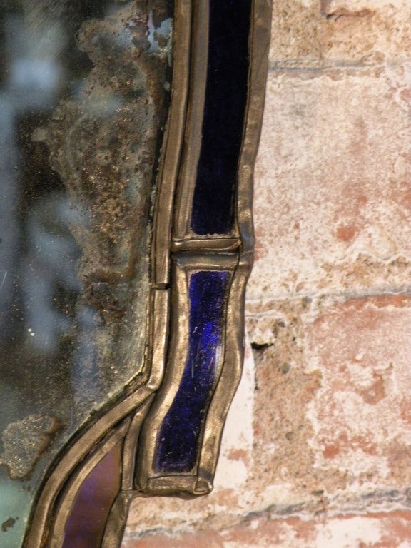Miroir suédois en verre gravé du XVIIIe siècle avec bord bleu en vente 1