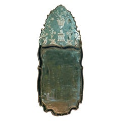 18th century Swedish etched Glass Mirror with Blue Edge