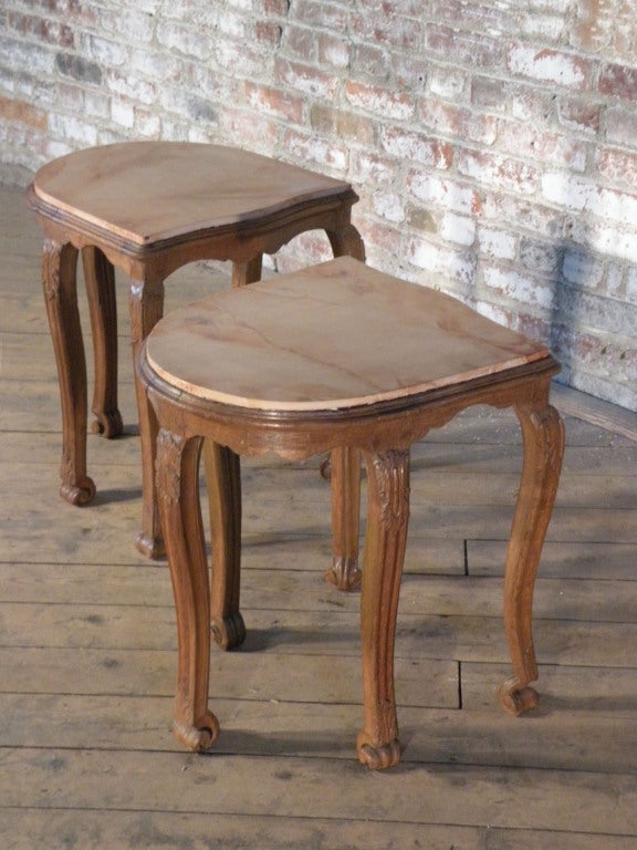 French Pair of 18th century Louis XV oak and faux marbleized Side Tables or Stools For Sale