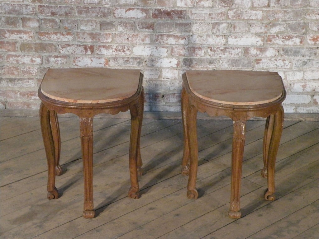 Carved Pair of 18th century Louis XV oak and faux marbleized Side Tables or Stools For Sale