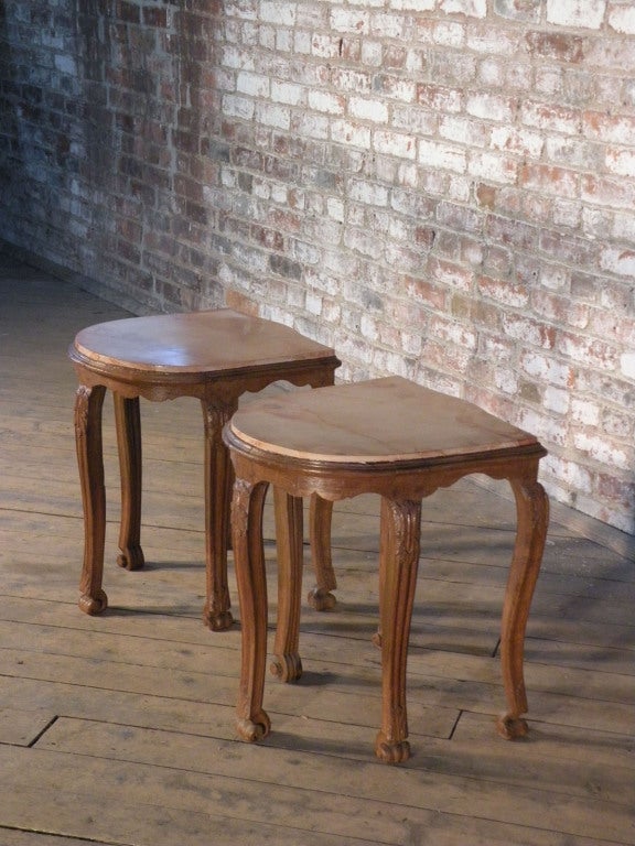 Pair of 18th century Louis XV oak and faux marbleized Side Tables or Stools In Good Condition For Sale In Troy, NY
