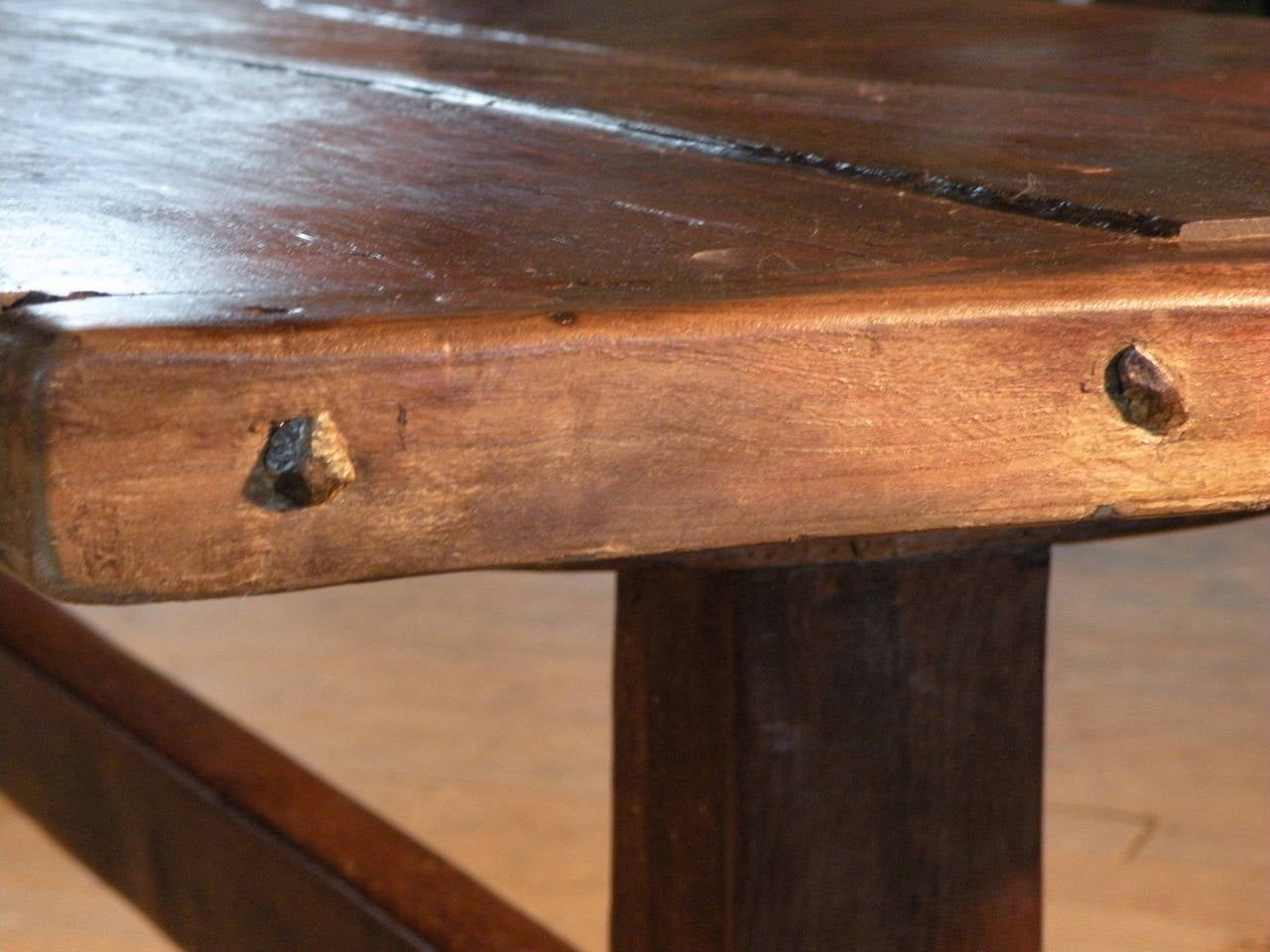 Elm 17th century English Rustic Trestle Table For Sale