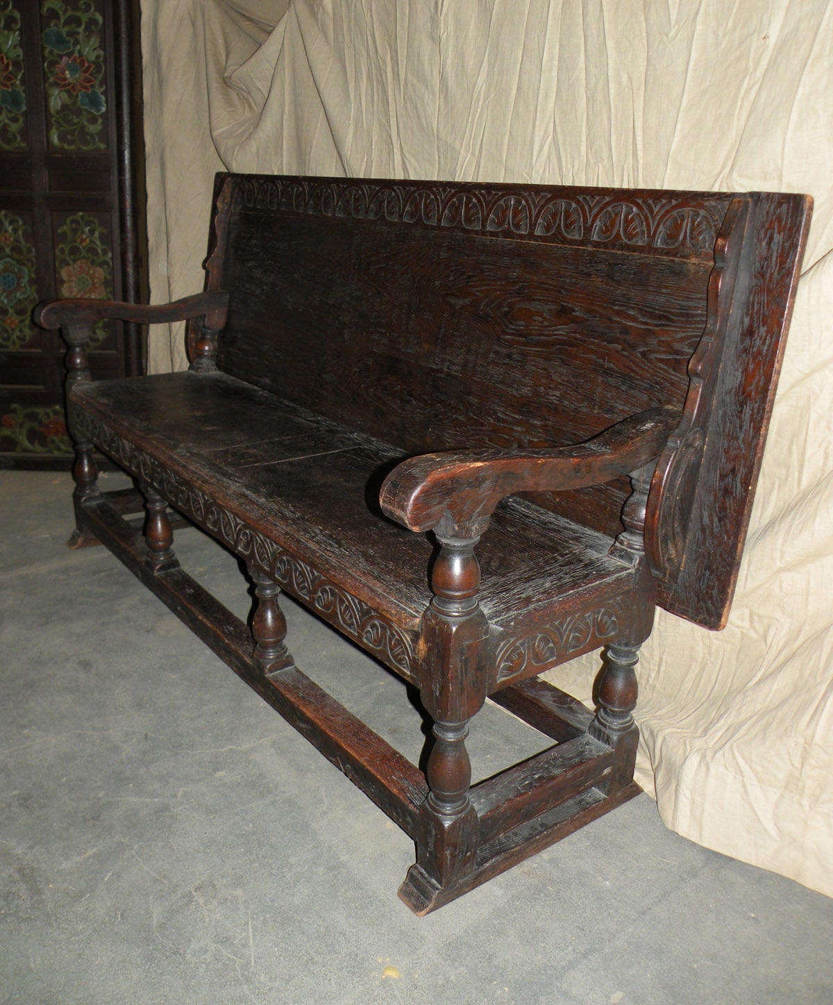 Hand-Carved English Jacobean Table and Bench