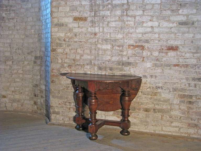 18th Century Dutch 18th century round Drop-Leaf Table or Demilune Console For Sale