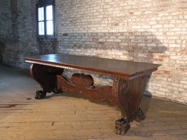 Attractive, rare Renaissance trestle table of typical, bold design and beautiful rich color.
Provenance: Metropolitan Museum of Art, NYC.
