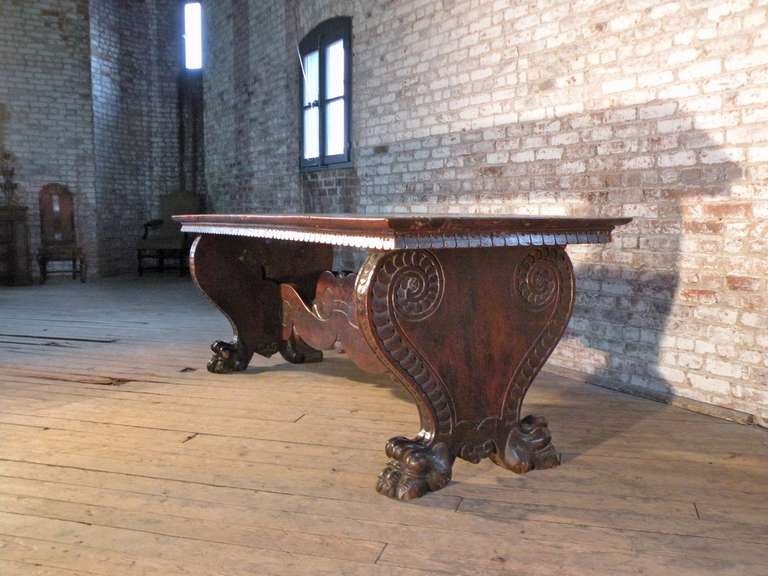 18th Century and Earlier Italian 16th century Renaissance Walnut Trestle Table For Sale