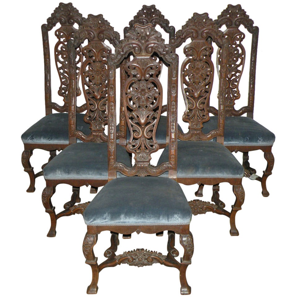 Set of Six Dutch Baroque style side Chairs For Sale
