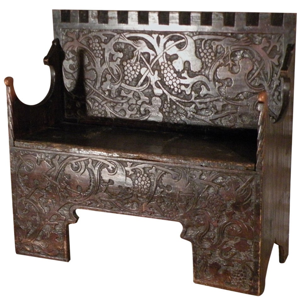 Very Rare Swiss or German Late Gothic early 16th century "Flachschnitz" Bench For Sale