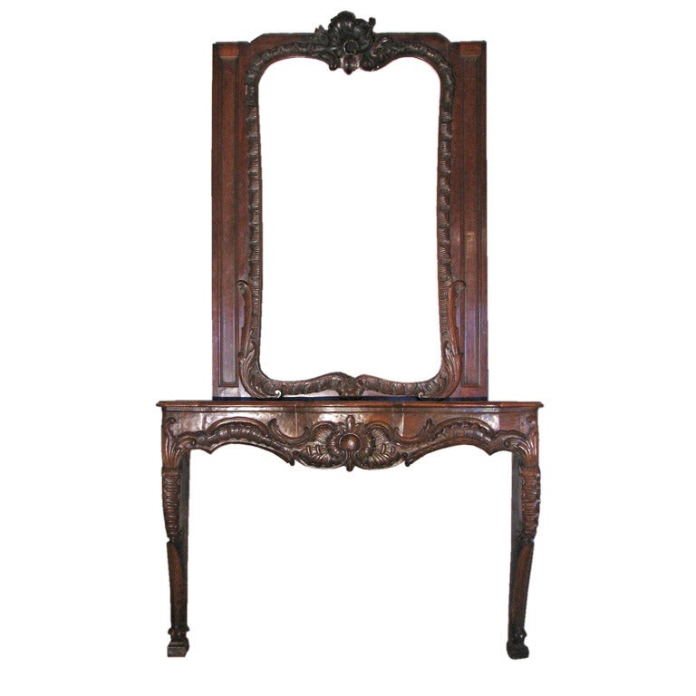 German Louis XV 18th century Rococo Walnut Fireplace Mantel For Sale